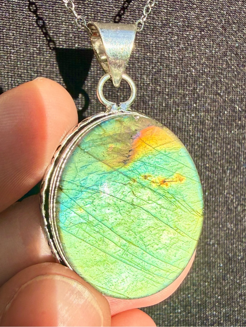 *Video* Rare Blue Green Flashy Labradorite Necklace 925 Silver Stamped Pendant